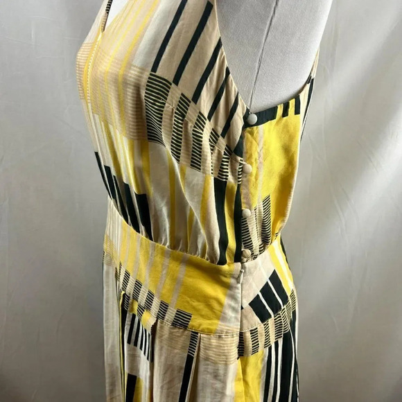 Maeve Anthropologie Dress Silk Blend A Line Sleeveless Geometric Yellow Black - Picture 6 of 9